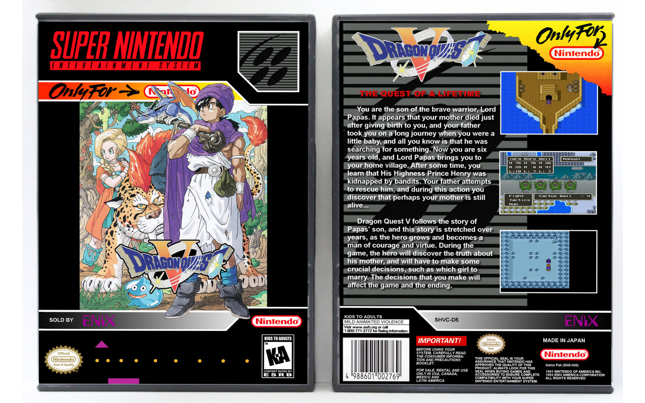 Gaming Relics - Super Nintendo - Vertical Style - Dragon Quest V: Hand of  the Heavenly Bride